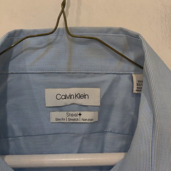 DEFECT Calvin Klein Men SlimFit Performance 15.5 32/33 Striped Blue $75 A382 - Picture 3 of 3